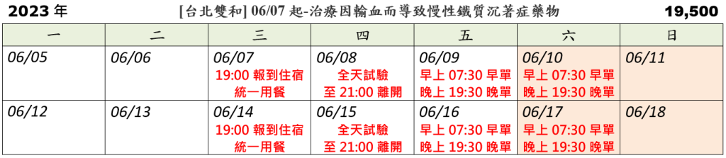 [台北雙和] 06/07起-治療因輸血而導致慢性鐵質沉著症藥物 (2023.05.25 已額滿)