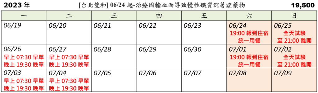 [台北雙和] 06/24起-治療因輸血而導致慢性鐵質沉著症藥物 (2023.05.25已額滿)