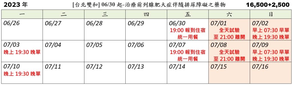 [台北雙和] 06/30起-治療前列腺肥大症伴隨排尿障礙之藥物 (2023.05.25發佈no.19.00)