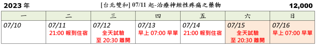 [台北雙和] 07/11起-治療神經性疼痛之藥物 (2023.06.27發佈no.12.00)