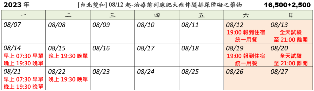 [台北雙和] 08/12起-治療前列腺肥大症伴隨排尿障礙之藥物 (2023.07.17發佈no.19.00)