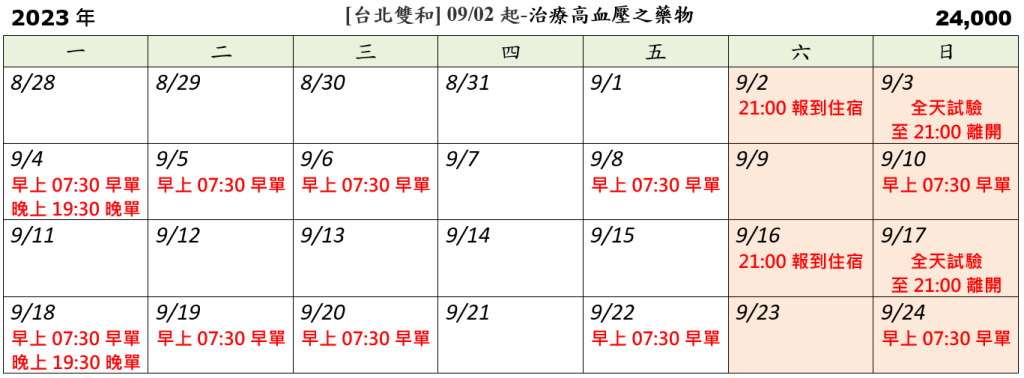 [台北雙和] 09/02起-治療高血壓之藥物 (2023.08.08發佈no.24.00)