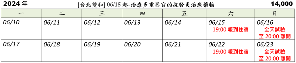 [台北雙和] 06/15起-治療多重器官的抗發炎治療藥物 (2024.05.28發佈no.14.00)