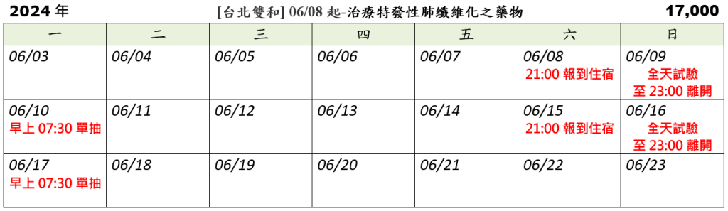 [台北雙和] 06/08起-治療特發性肺纖維化之藥物 (2024.05.08發佈no.17.00)