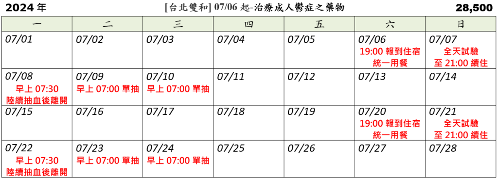 [台北雙和] 07/06起-治療成人鬱症之藥物 (2024.06.25已額滿)