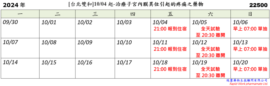 [台北雙和] 10/04起-治療子宮內膜異位引起的疼痛之藥物 (2024.09.30 已額滿)