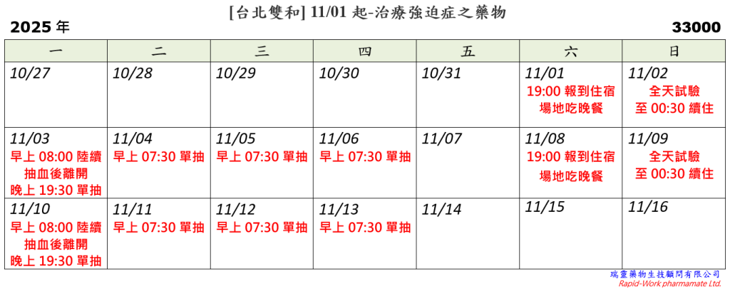 [台北雙和] 11/01起-治療強迫症之藥物 (2025.10.22已額滿)